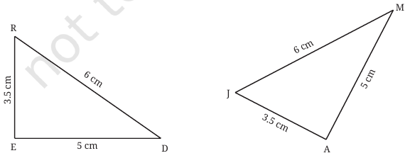 Triangles RED and JAM. RE and JA are 3.5 cm; ED and AM are 5 cm; RD and JM are 6 cm.